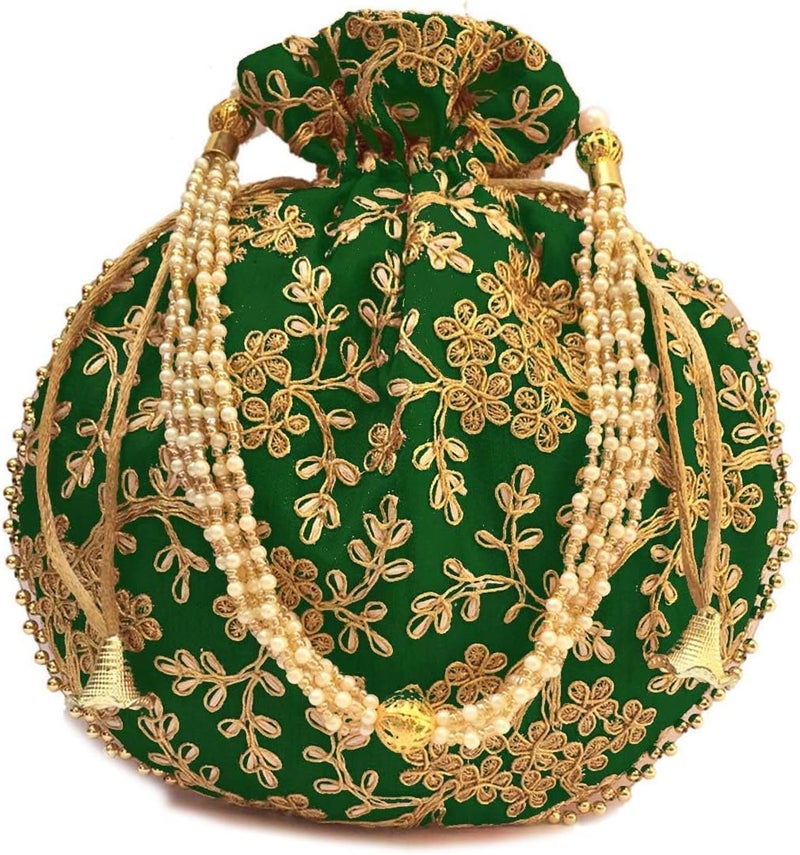 IGH Ethnic Potli Bag Ladies Handbag Batwa Pearls Handle Clutch Purse for Bridal Women - Image 1
